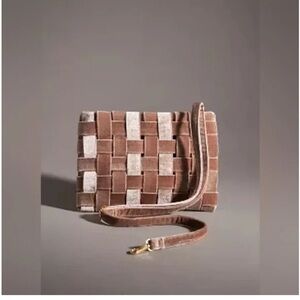 Anthropologie Brown Woven Clutch with Metallic Accents